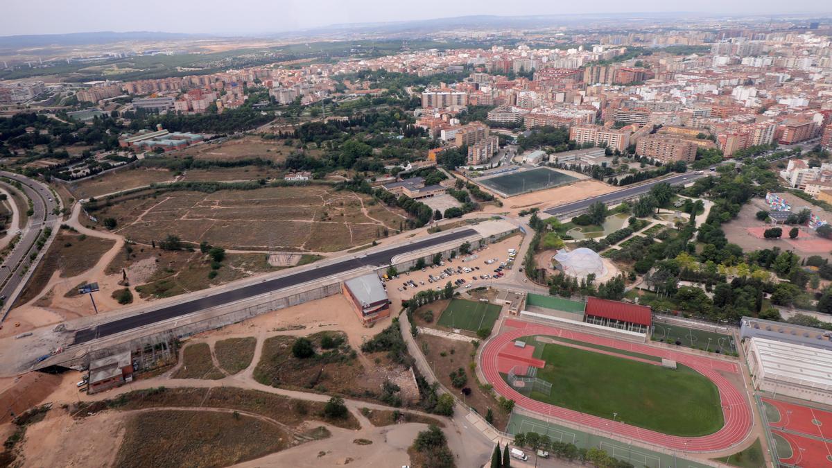 Las obras de la prolongación de Tenor Fleta vistas desde el aire.