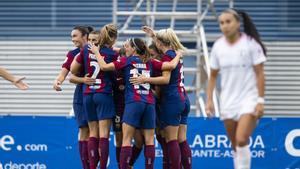 El Barça celebra un gol contra el Madrid CFF