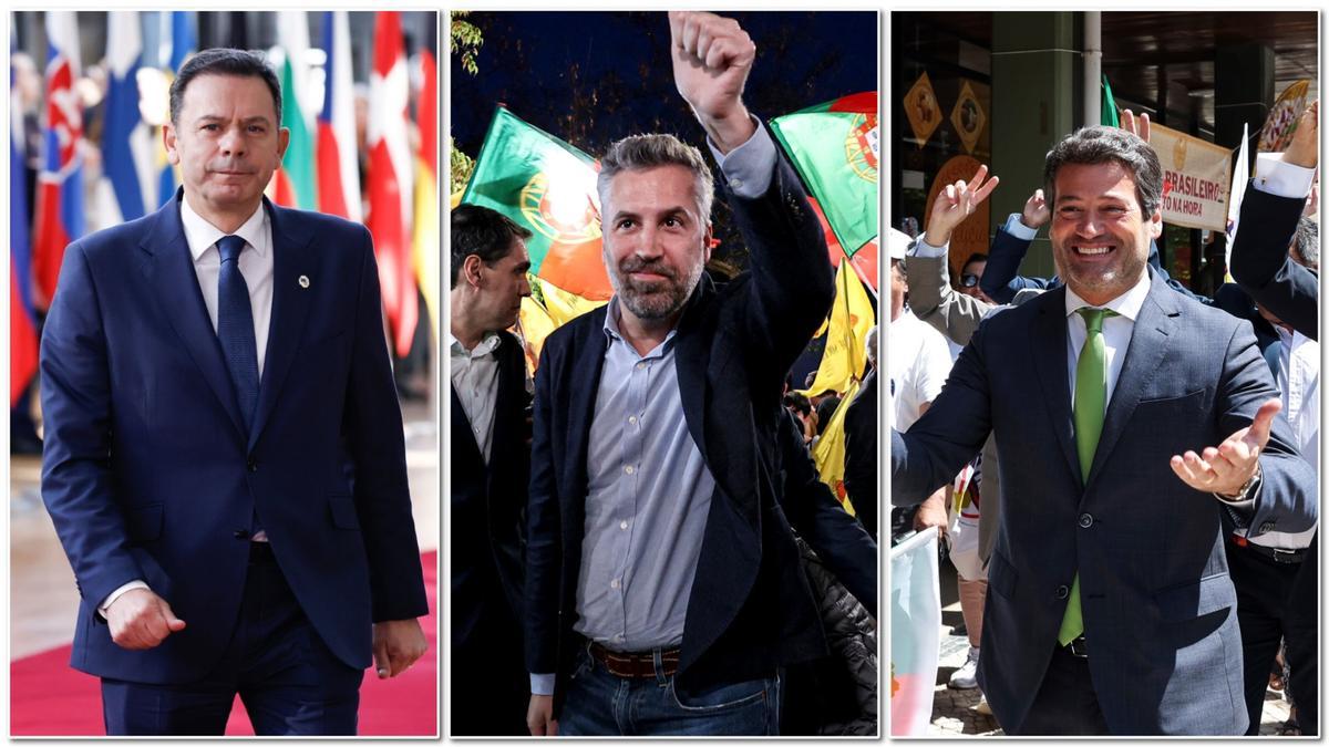 Combo de los tres principales candidatos a las elecciones de Portugal; Luís Montenegro, Pedro Nuno Santos, André Ventura Combo de los tres principales candidatos a las elecciones de Portugal; Luís Montenegro, Pedro Nuno Santos, André Ventura
