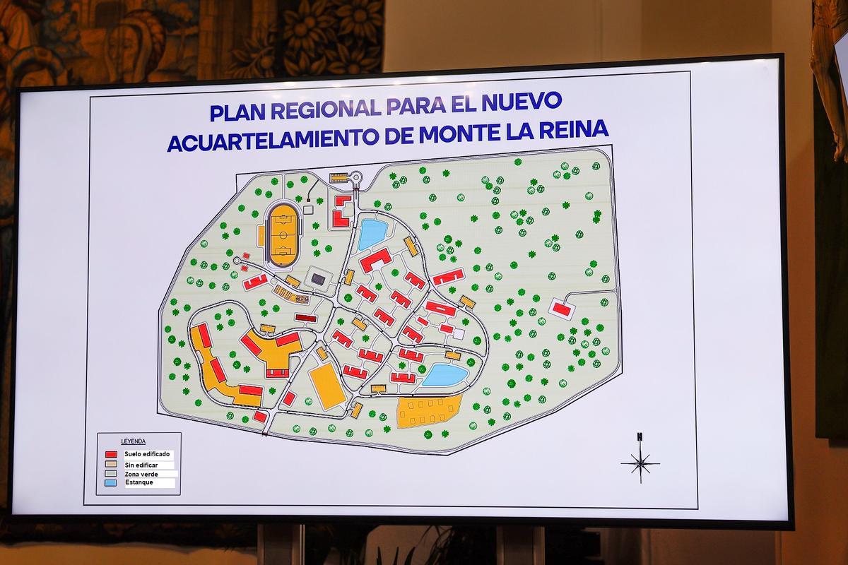 Mapa de edificaciones y viales del nuevo campamento militar de Monte la Reina.