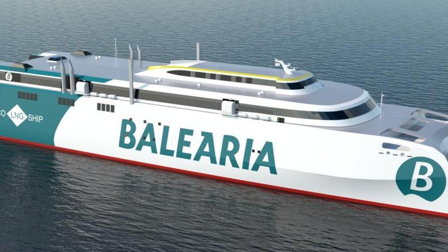 Una recreación del catamarán que va a construir Baleària, el primero propulsado por gas natural.