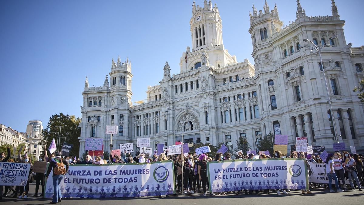 Manifestación feminista en Madrid a favor de los derechos de la mujer.