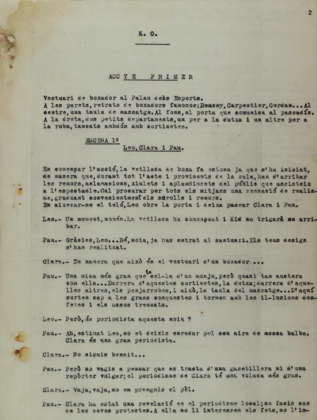 Primera pàgina mecanoscrita de K.O.