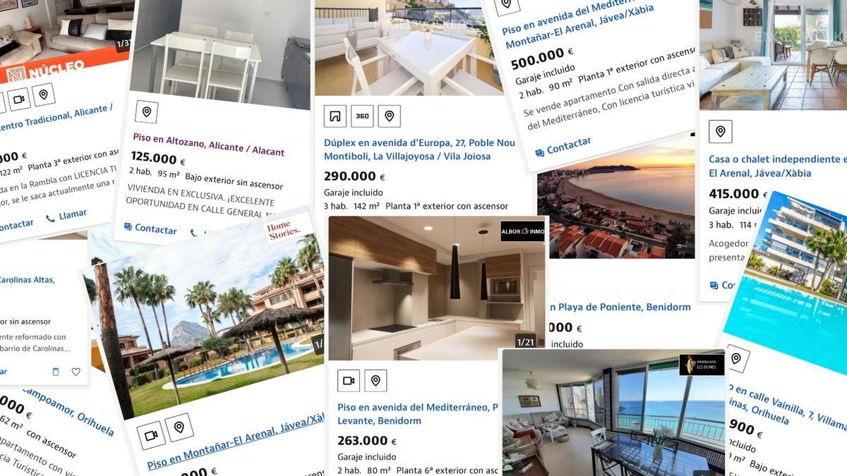Numerosos anuncios que ofertan viviendas con licencia turística en la provincia de Alicante.