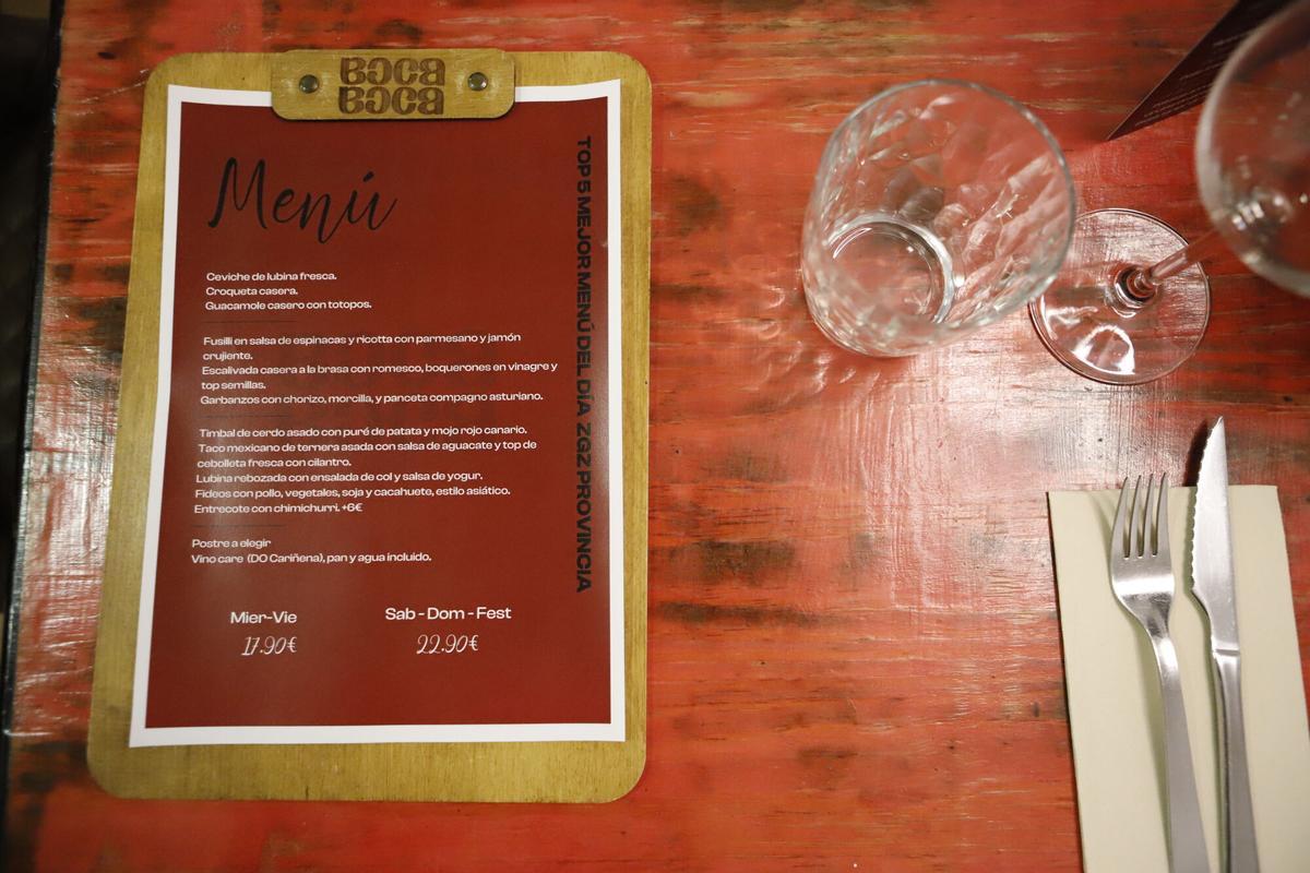 Menú del día de la tercera semana de enero de 2026 del restaurante Boca Boca, Zaragoza