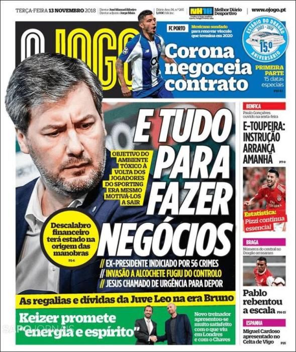 Portada O JOGO martes 13 de noviembre 2018