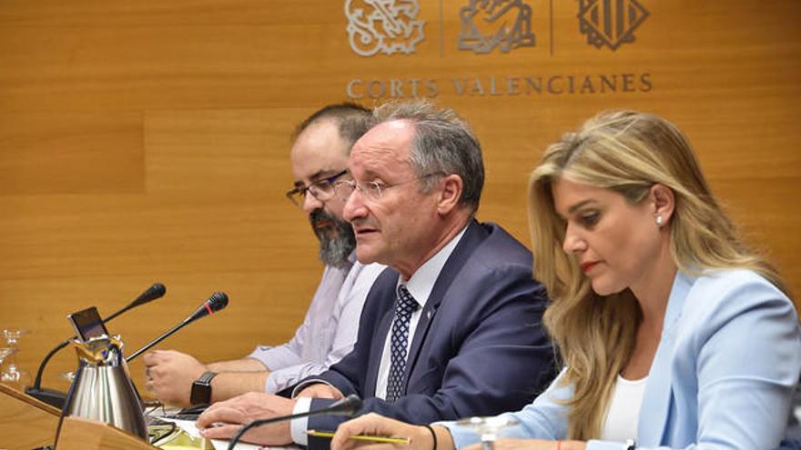 Joan Llinares, en el centro de la imagen, en una comparecencia en les Corts.