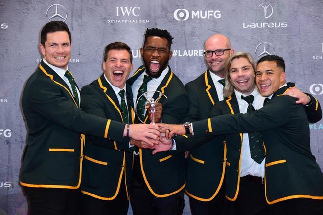 Miembros del equipo de Sudafrica de Rugby en la Gala de los Premios Laureus celebrada en el Verti Music Hall en Berlin.