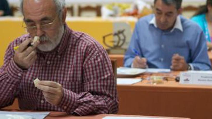 Uno de los miembros del jurado del concurso nacional de quesos, durante la sesión de cata desarrollada ayer en Feaga. i CARLOS DE SAÁ