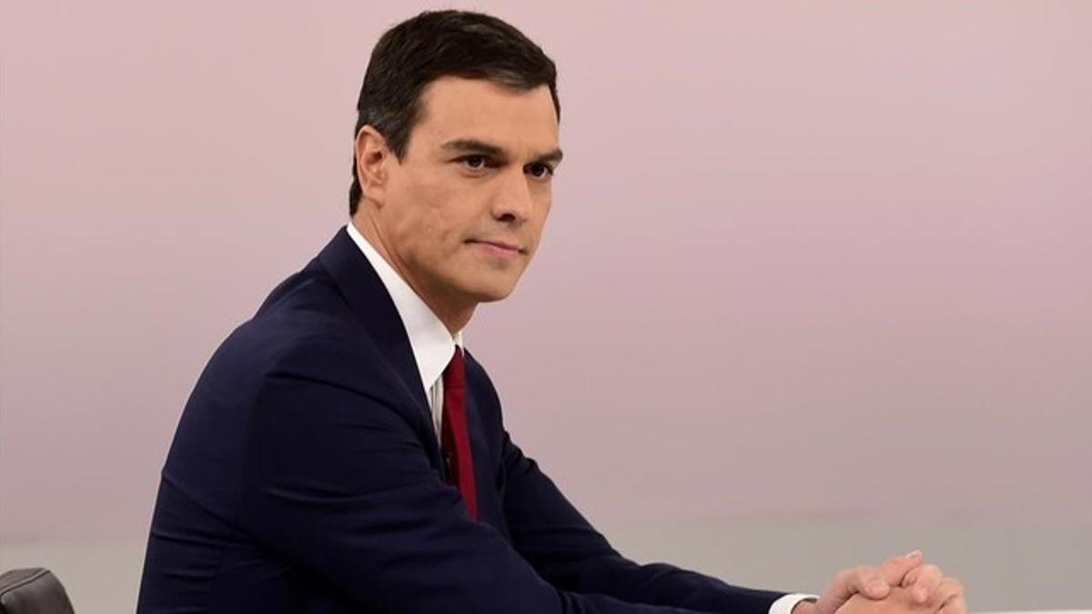 El candidato del PSOE a la presidencia del Gobierno, Pedro Sánchez, durante el debate con Mariano Rajoy.