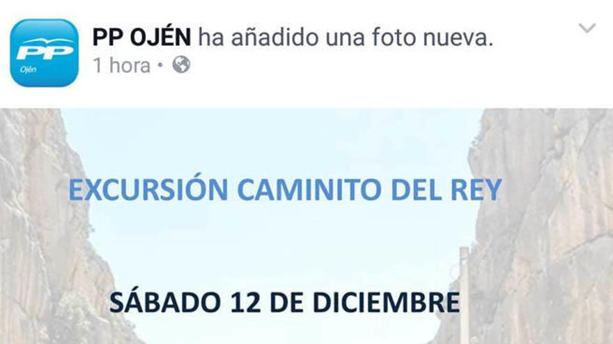 El anuncio de la excursión ha sido eliminado de la página de Facebook del PP de Ojén.