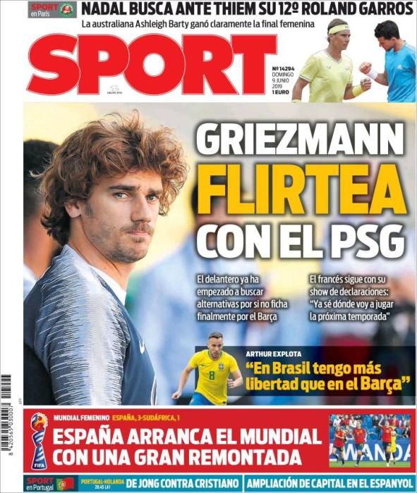 Portada SPORT domingo 9 de junio de 2019.