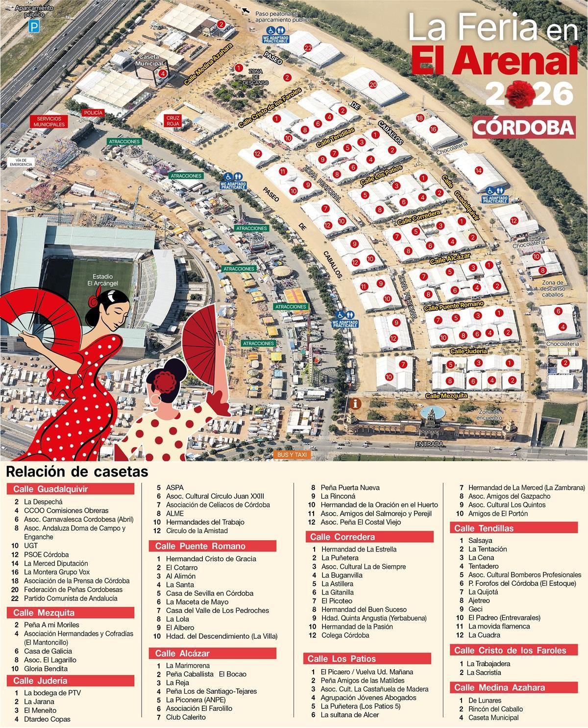 Plano de las casetas de la Feria de Córdoba 2026.