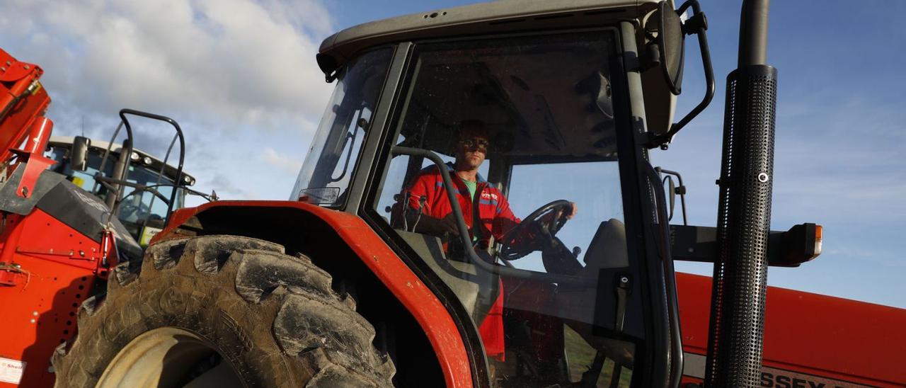 Pablo Álvarez, en su tractor, en su ganadería de Posada de Llanera. | Luisma Murias
