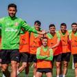 Los jugadores del Girona, durante un entrenamiento