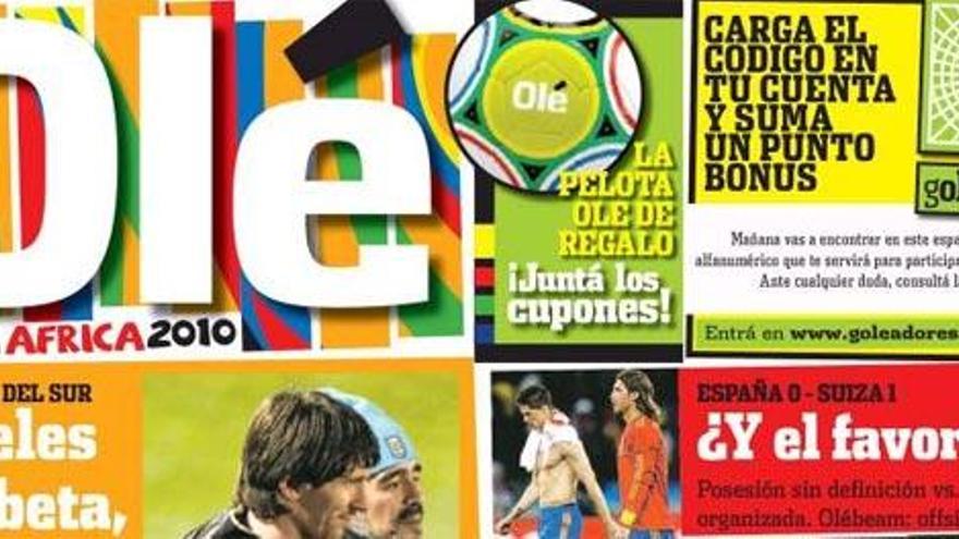 Portada del diario &#039;Olé&#039; de Argentina.