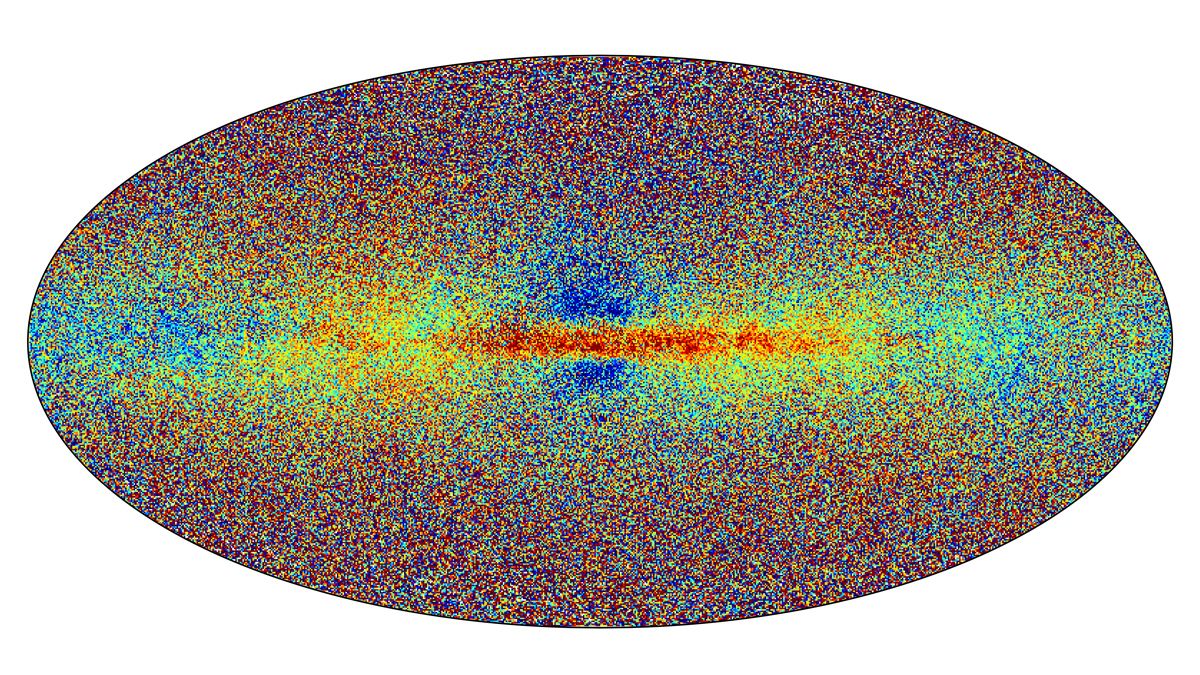 Mapa químico de la Vía Láctea. El color indica la metalicidad estelar. Las estrellas más rojas son más ricas en metales