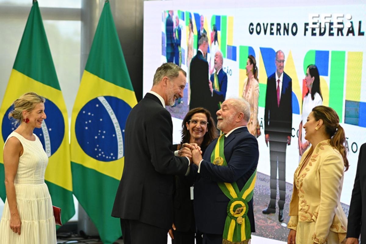 Lula y Felipe VI, el 1 de enero de 2023, en la toma de posesión de Lula da Silva, en Brasilia.