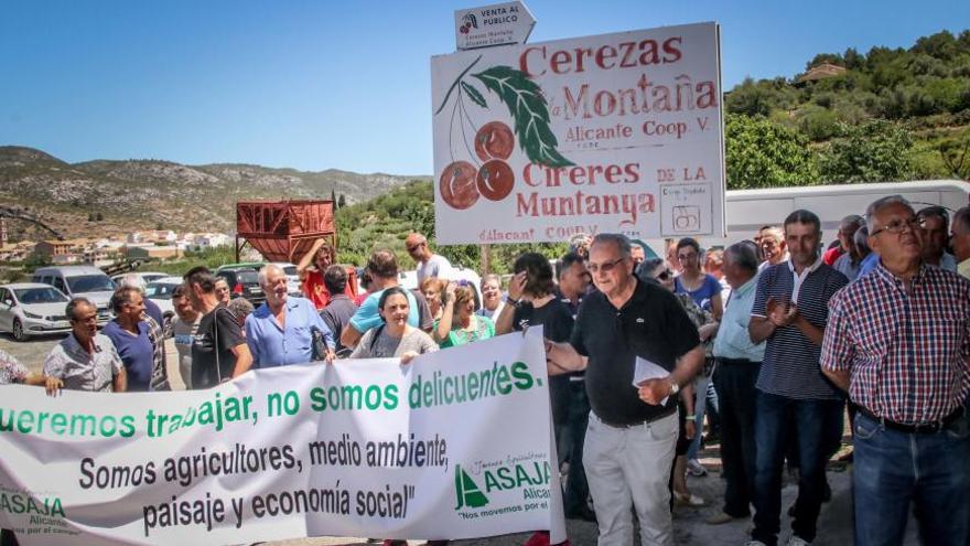 Un centenar de agricultores de la Muntanya d´Alacant protestaron ayer en Alpatró.