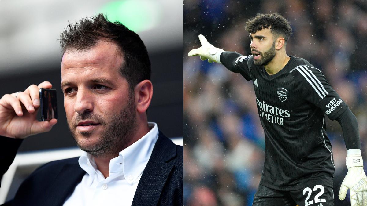 El exfutbolista holandés, Rafael van der Vaart, y el guardameta del Arsenal, David Raya