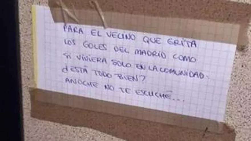 El cartel viral a un vecino del Real Madrid: "Anoche no te escuché..."