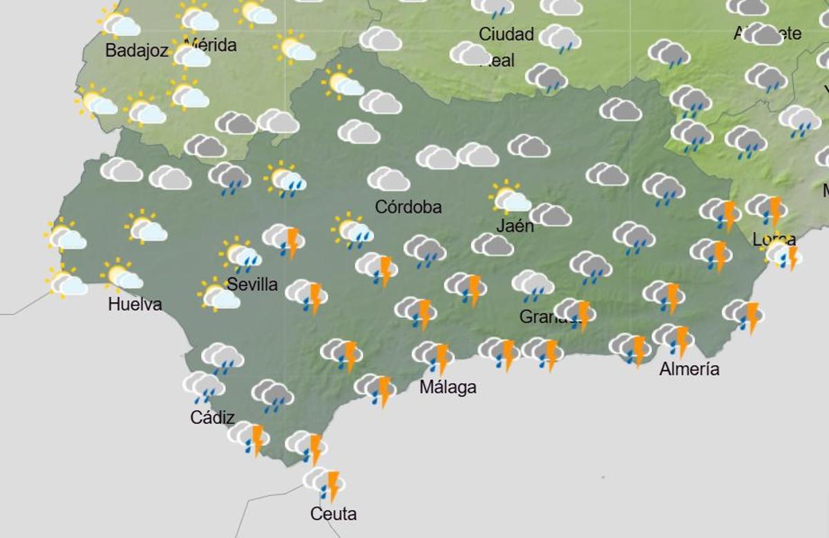 Lluvias en buena parte de Andalucía este domingo