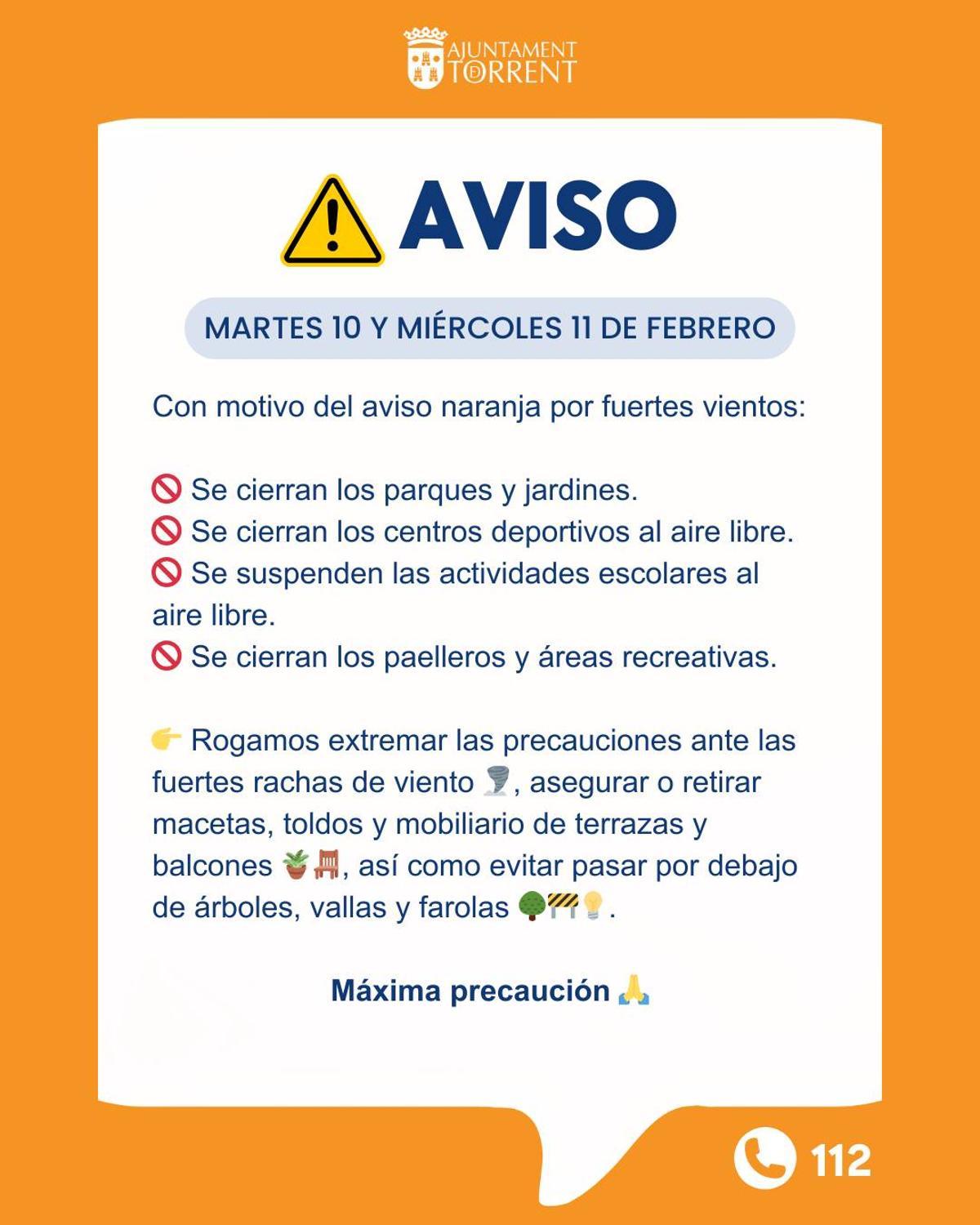 Medidas tomadas por el Ayuntamiento de Torrent.