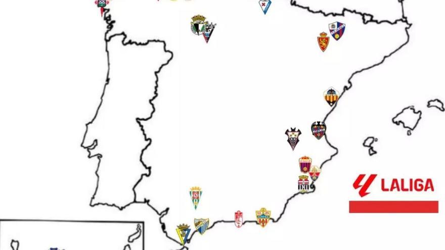 Así queda el mapa de España con la nueva configuración de Segunda División.
