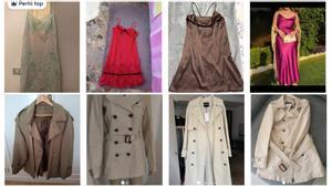 Varios ejemplos de vestidos lenceros y de gabardinas, a la venta en la plataforma de segunda mano.
