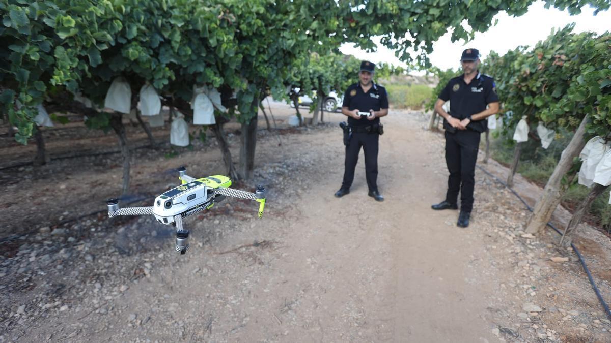 La Policía Local de Elda vuela un dron.