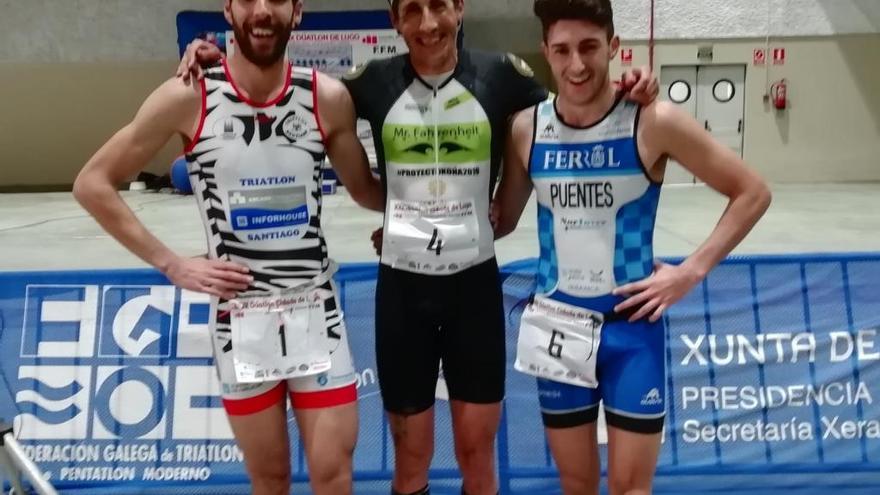 El podio masculino del duatlón de Lugo. // FdV