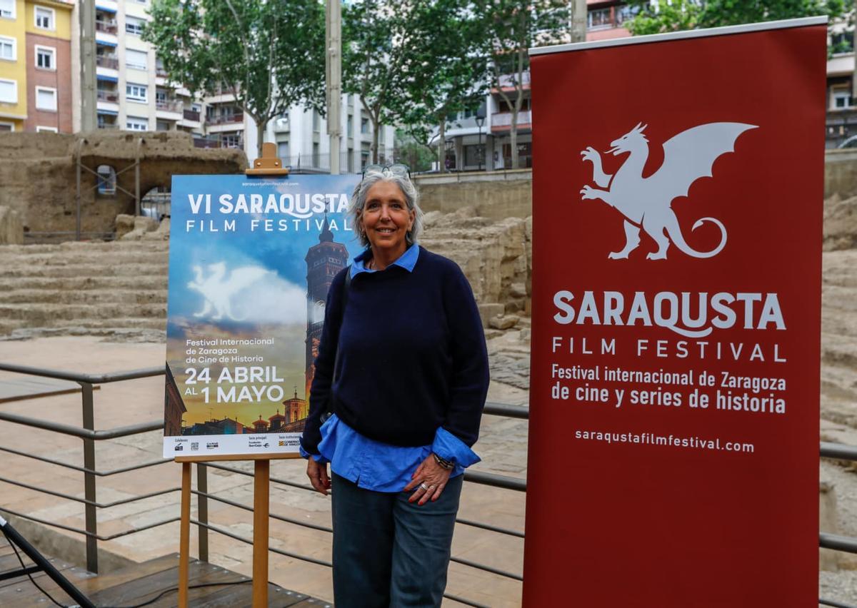 Marie-Pierre Camus, directora del documental junto a Guillaume Vincent, este miércoles en el Museo del Teatro de Caesaraugusta.