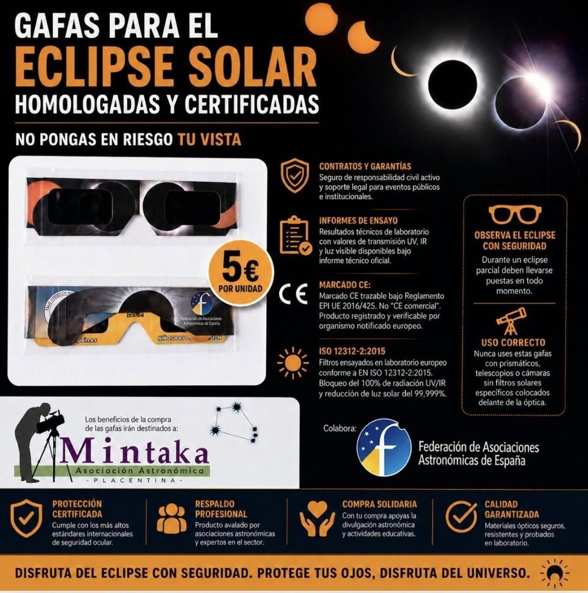 Cartel de venta de gafas homologadas para el eclipse