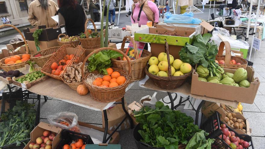 Productos de agricultura ecológica y artesanos, ayer en el mercado del Campo da Leña