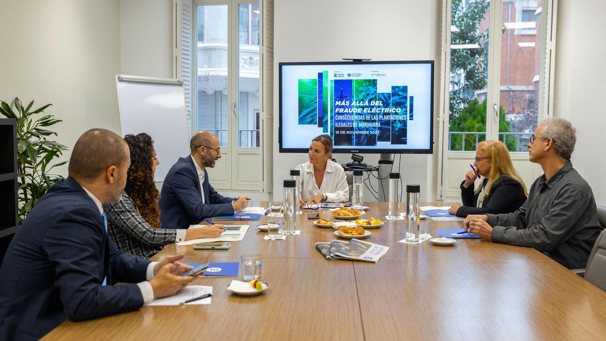 De izquierda a derecha, Carlos Pizá de Silva (Endesa), María Elena Cogollo (Guardia Civil), José Manuel Revuelta (Endesa), la moderadora Fátima Iglesias, María del Carmen  Ballester (Fiscalía Especial Antidroga) y Pedro Pablo Herraiz (Fundación Ámbitos).