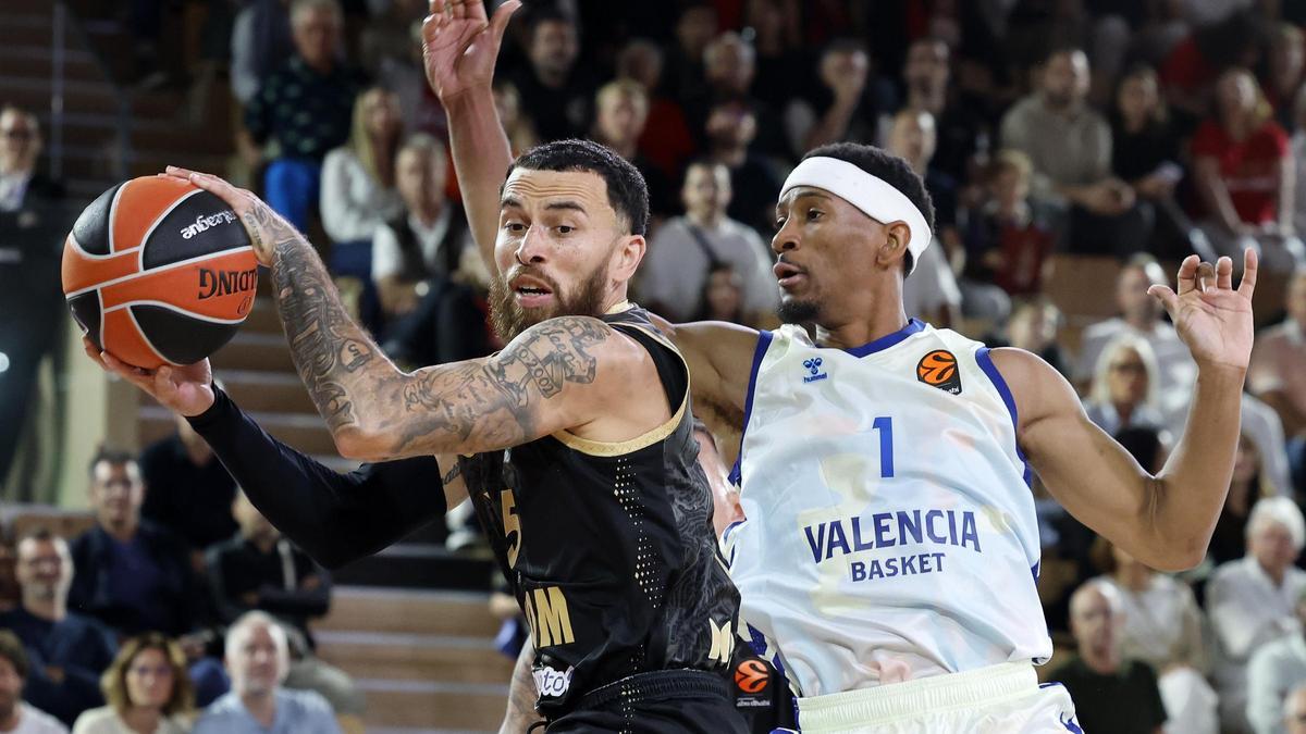 Mike James, ante Kameron Taylor en el partido del viernes en Mónaco.