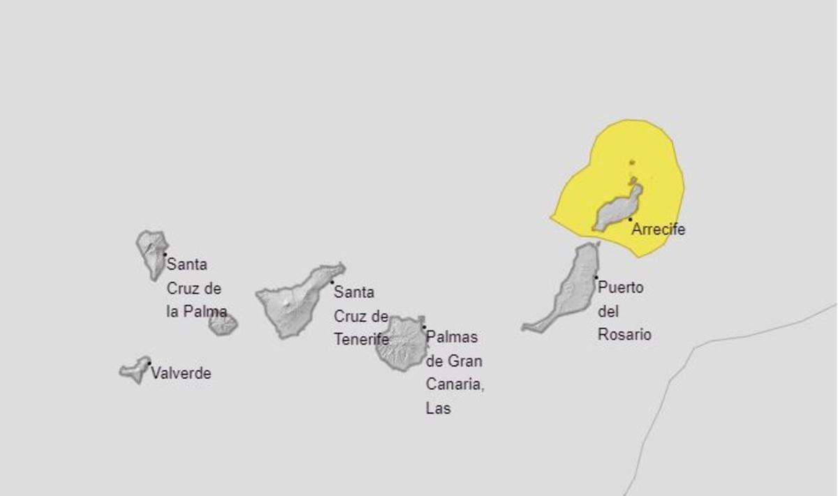 Aviso amarillo de la Aemet por fenómenos costeros en Lanzarote el 7 de noviembre de 2023.