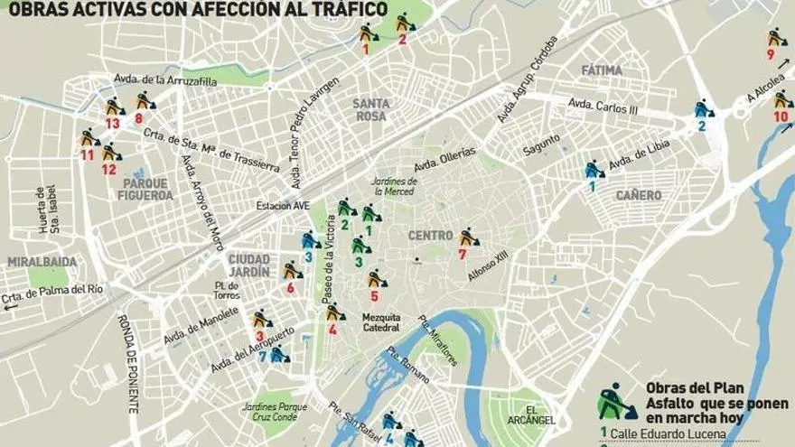 Circular por Córdoba en verano: una veintena de obras en las calles condicionan la movilidad