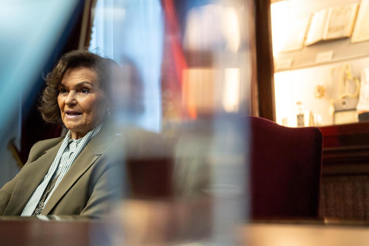 La presidenta del Consejo de Estado, Carmen Calvo, durante la presentación del programa del V Centenario del Consejo de Estado, a 10 de febrero de 2026, en Madrid (España).