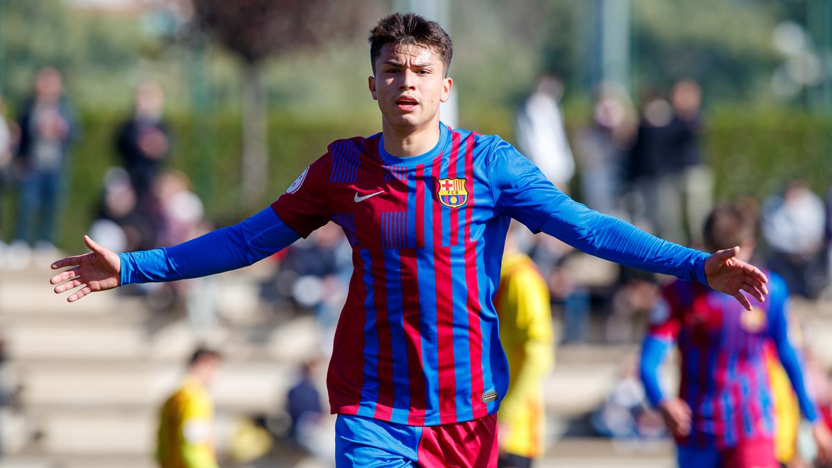 Juanda Fuentes, celebra uno de los 11 goles que ha marcado esta temporada con el Juvenil A