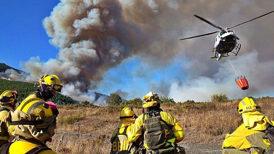 Primeros profesionales de la BRIF de Laza en el incendio. |   // FDV