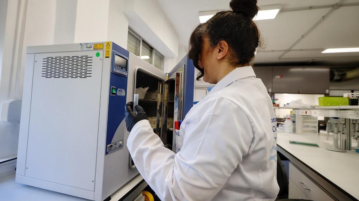 Una investigadora canaria en un laboratorio