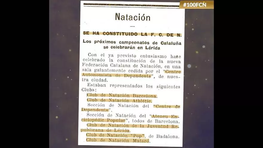 MOMENT #100FCN: Fundación de la Federació Catalana de Natació