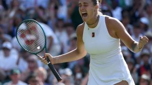 Sabalenka celebra un punto ante Siegemund.