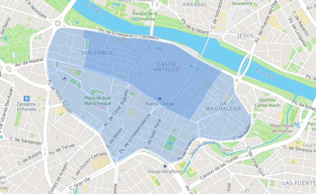 Plano de la ZBE de Zaragoza.