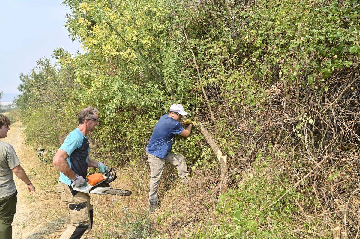 Voluntarios de Baros y Navasa haciendo labores de desbroce para defender sus pueblos