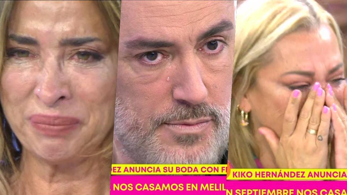 María Patiño, Kiko Hernández y Belén Esteban emocionados en 'Sálvame'