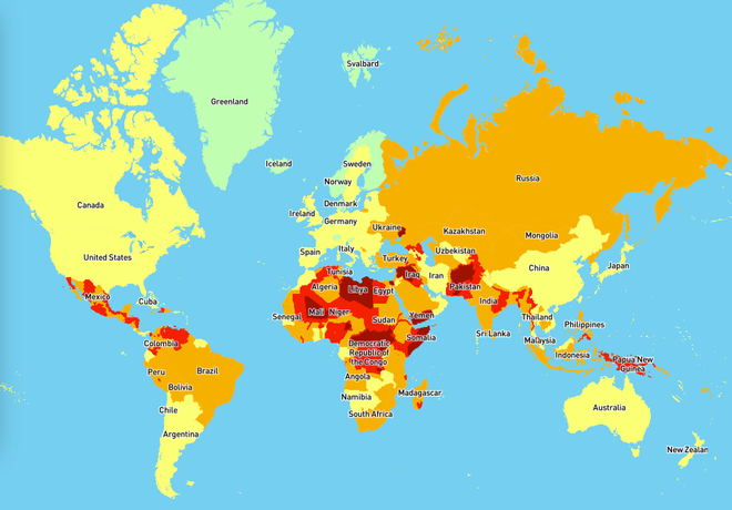 Mapa países más y menos seguros 2020