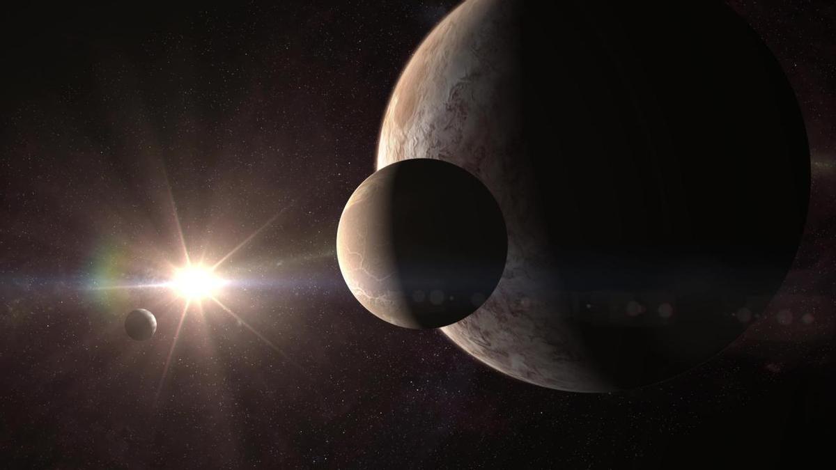 Recreación artística de un sistema de planetas alrededor de una estrella