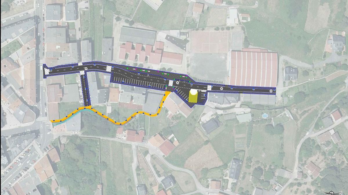 Plano del ámbito de actuación para rehabilitar y mejorar los accesos peatonales al colegio Vila de Cee